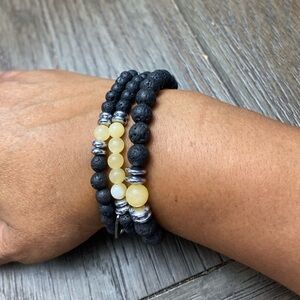 Invicta Jewelry Men's Set of 3 Yellow  
Lava Bead & Genuine Stone Bracelets
